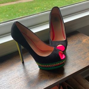 Gently used faux suede colorful peep toe platform